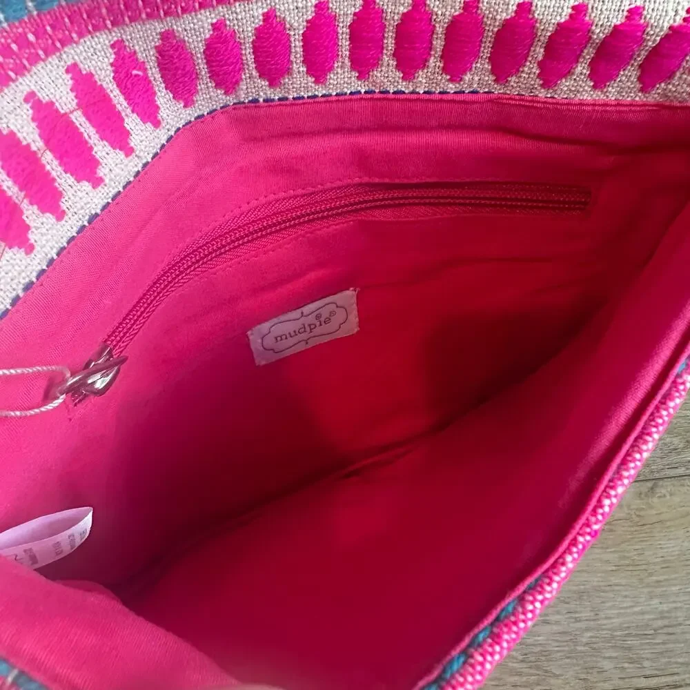 Mud Pie Woven Tassel Pink Clutch Purse NEW